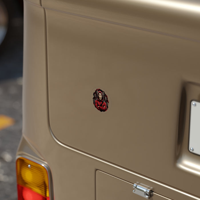 Money Heist Red Hoodie Sticker — Round Transparent Outdoor Decal