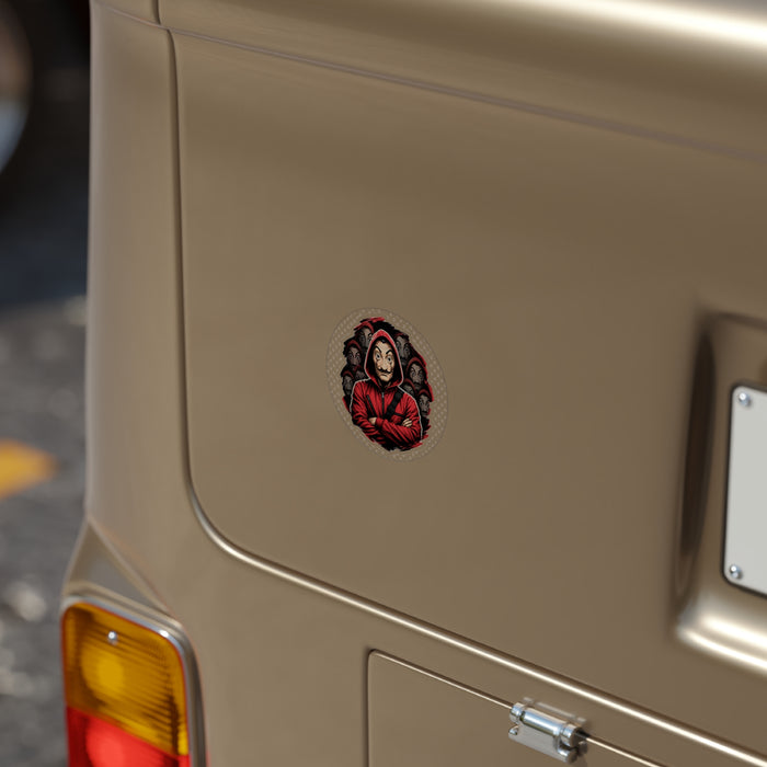 Money Heist Red Hoodie Sticker — Round Transparent Outdoor Decal