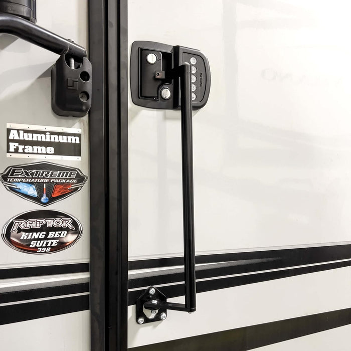 Black MORryde Latch Extender SP54-200 Installed on RV Door - Side View | United RV Parts