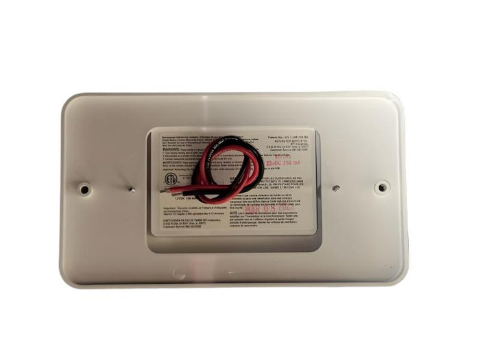 White MTI Industries Dual LP CO Alarm - Angled Front View with Trim Ring | United RV Parts