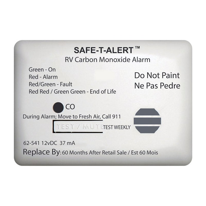 White Safe-T-Alert 62-541 RV Carbon Monoxide Alarm - Front View | United RV Parts