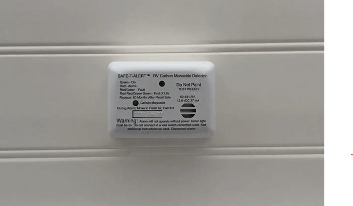 Safe-T-Alert Mini CO Alarm Surface Mounted on RV Wall - Installed View | United RV Parts