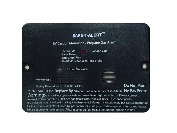 Black Safe-T-Alert 25-742 LP/CO Alarm - Front View | United RV Parts