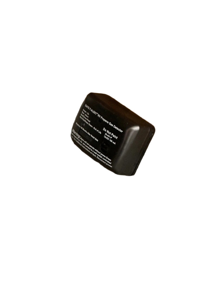Black Safe-T-Alert Propane Gas Detector - Angled Label Detail | United RV Parts