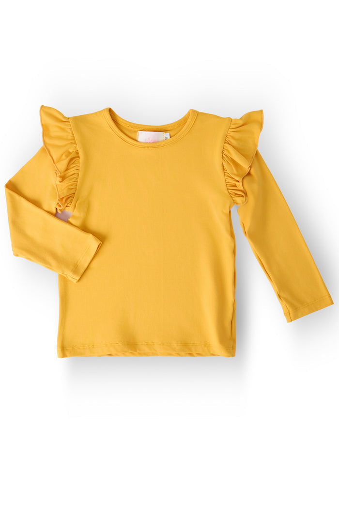 Mustard L/S Ruffle Tee-Mila & Rose ®