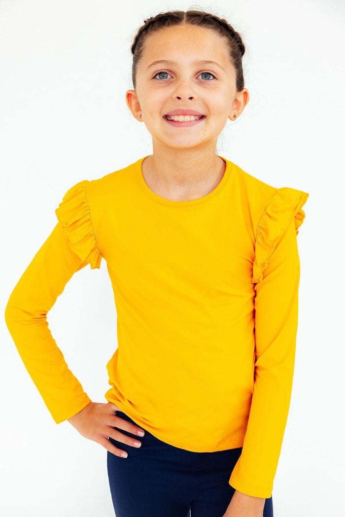 (S) Mustard L/S Ruffle Tee-Mila & Rose ®