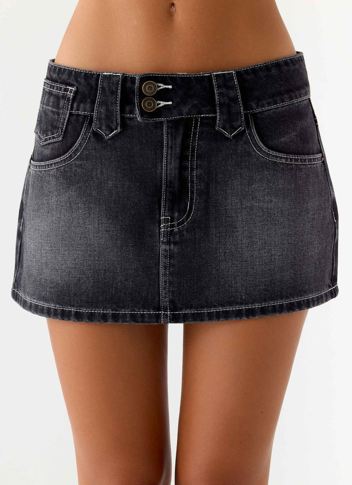 Nathan Super Low Rise Denim Mini Skirt - Washed Black