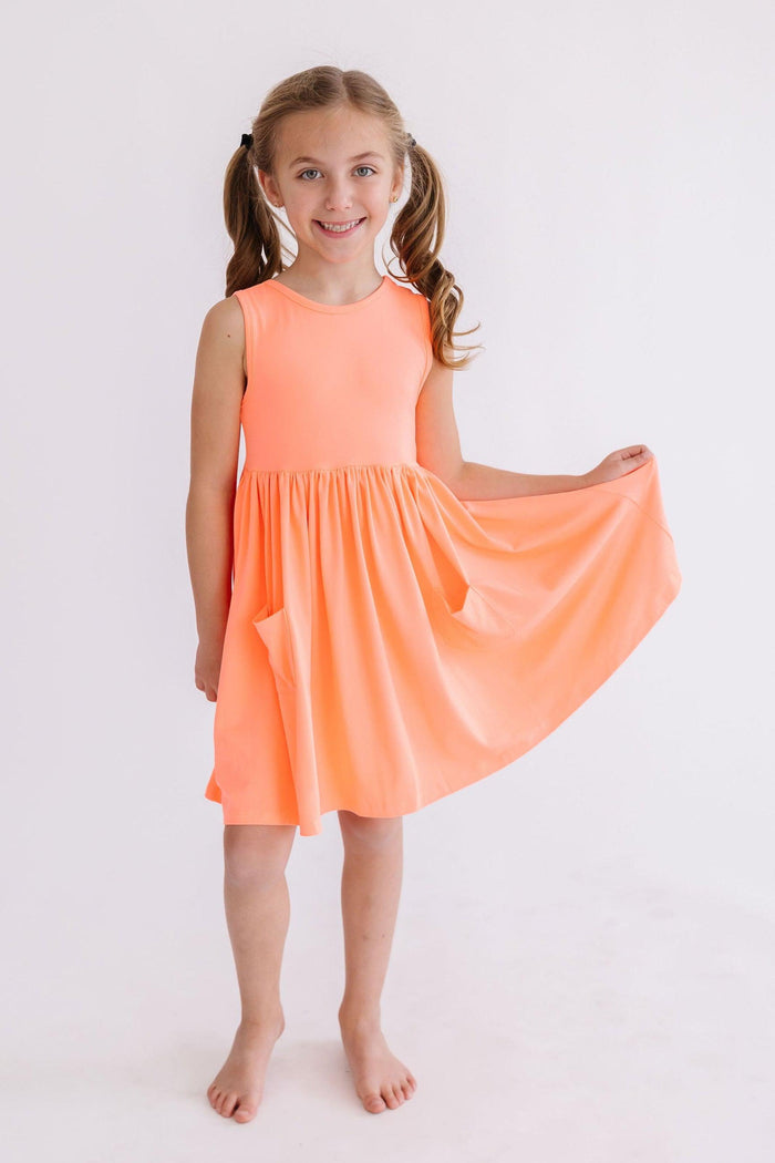 (S) Neon Coral Tank Pocket Twirl Dress-Mila & Rose ®
