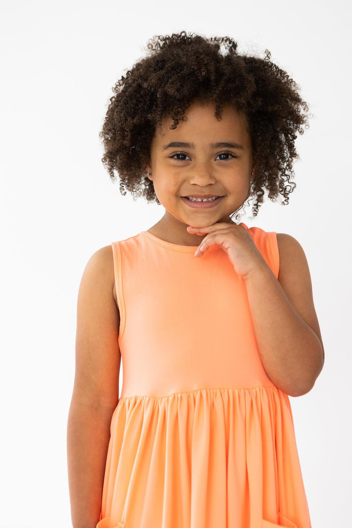(S) Neon Coral Tank Pocket Twirl Dress-Mila & Rose ®