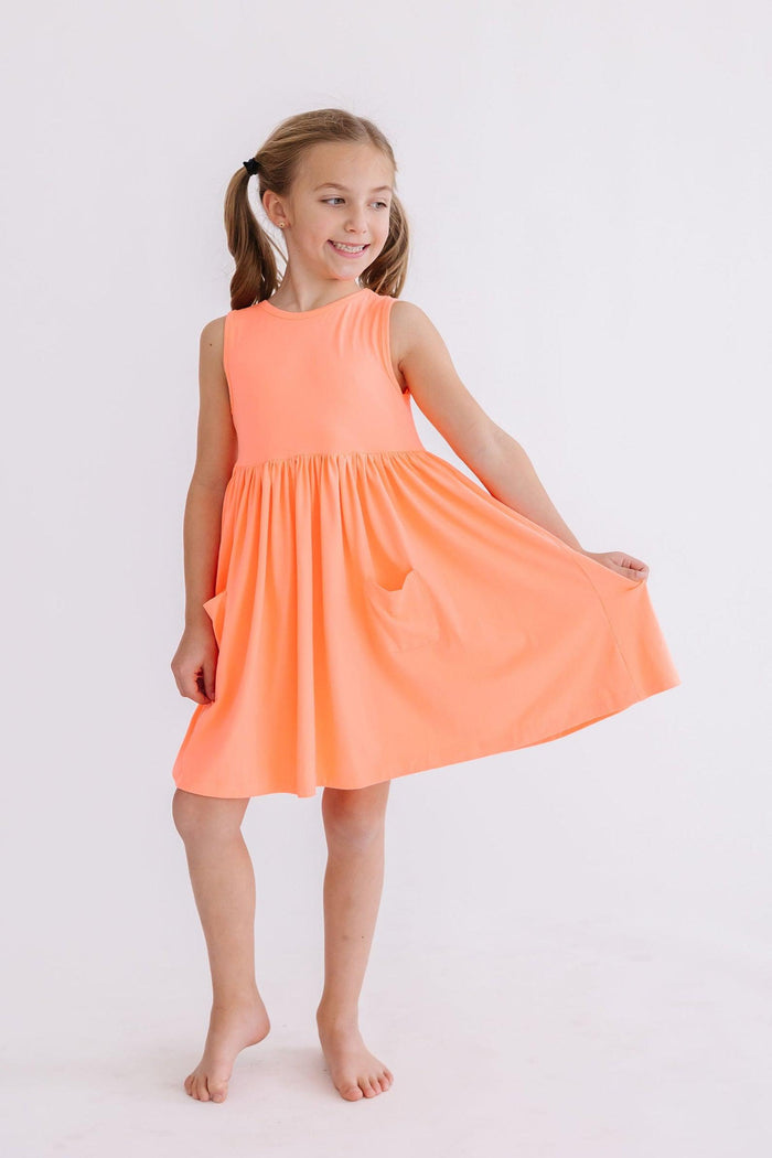 (S) Neon Coral Tank Pocket Twirl Dress-Mila & Rose ®