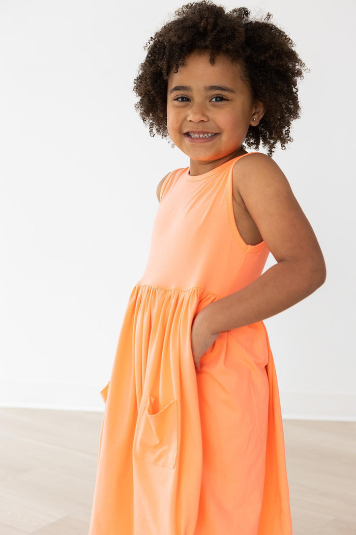 (S) Neon Coral Tank Pocket Twirl Dress-Mila & Rose ®