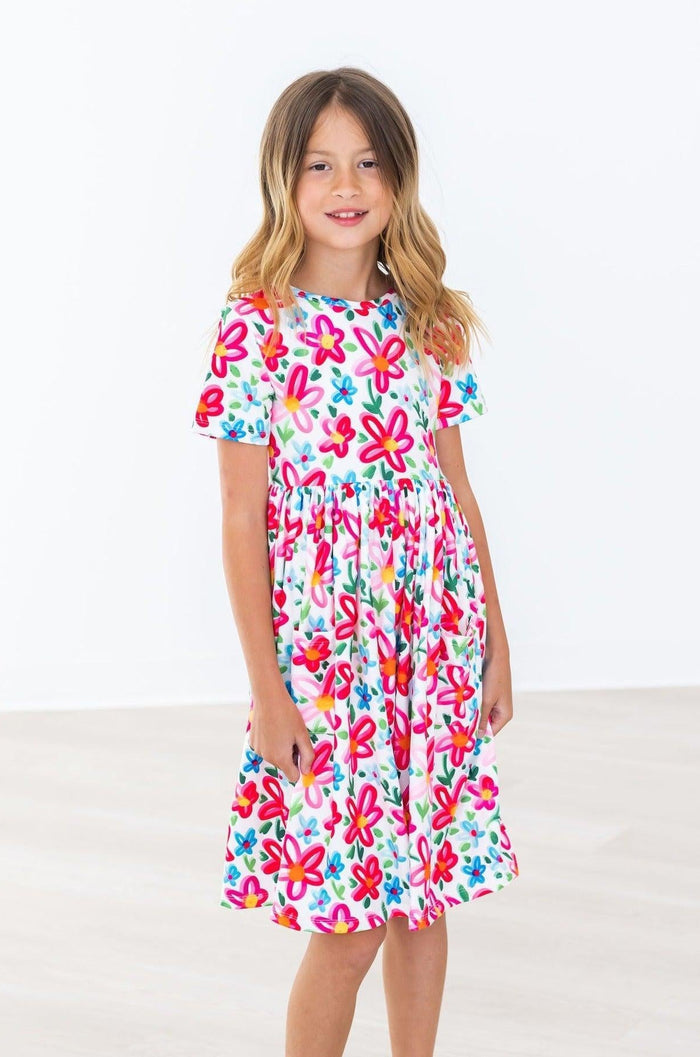 Neon Floral S/S Pocket Twirl Dress-Mila & Rose ®