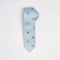 Light blue tie with colorful flag patterns