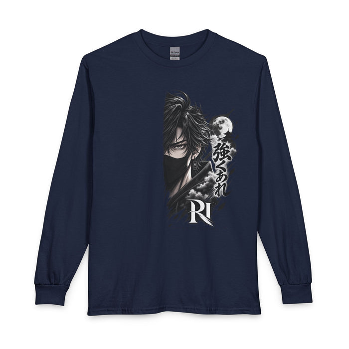 Ninja Mountain Long Sleeve Tee — Samurai Mask Graphic Shirt