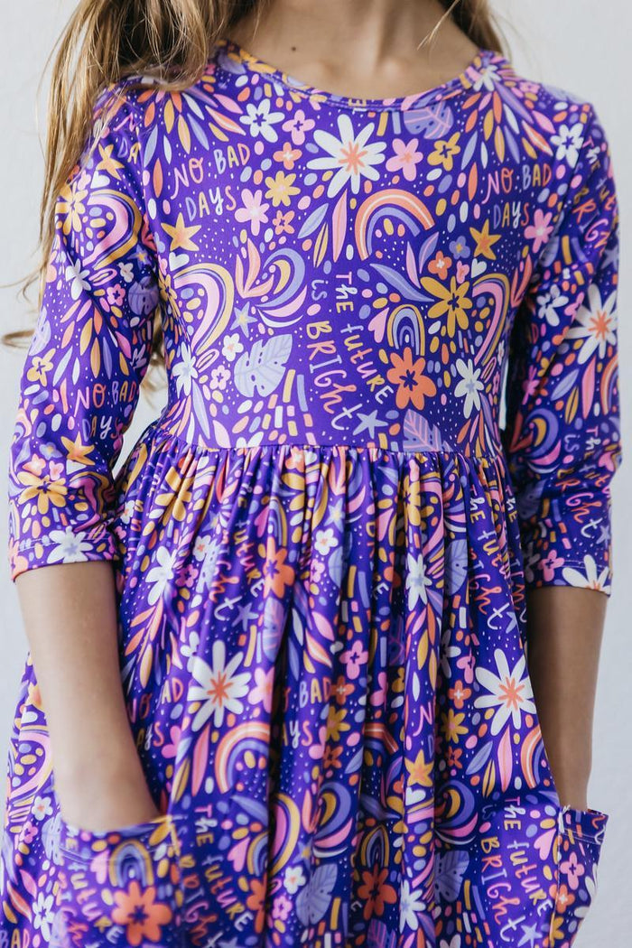No Bad Days 3/4 Sleeve Pocket Twirl Dress-Mila & Rose ®