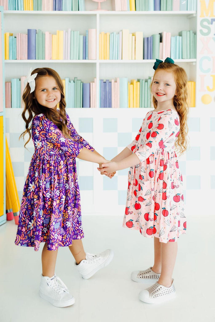 No Bad Days 3/4 Sleeve Pocket Twirl Dress-Mila & Rose ®