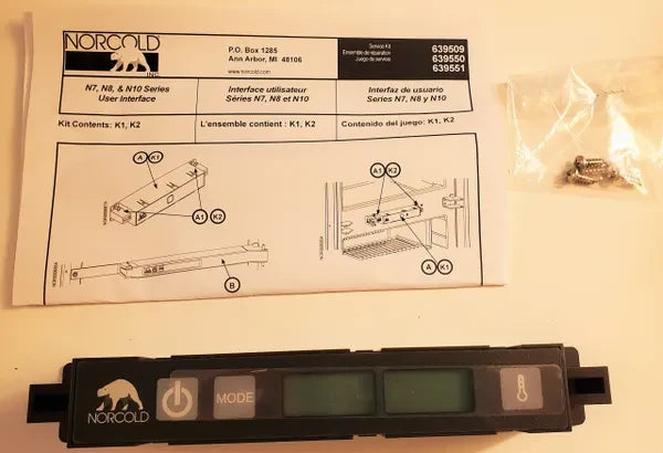 Norcold 639551 Refrigerator Control Board N7 N8 Series with installation instructions and hardware - Flat Lay | United RV Parts