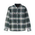 Nordsman 2.0 long sleeve flannel shirt in dark slate green and cream plaid pattern, displayed flat on white background