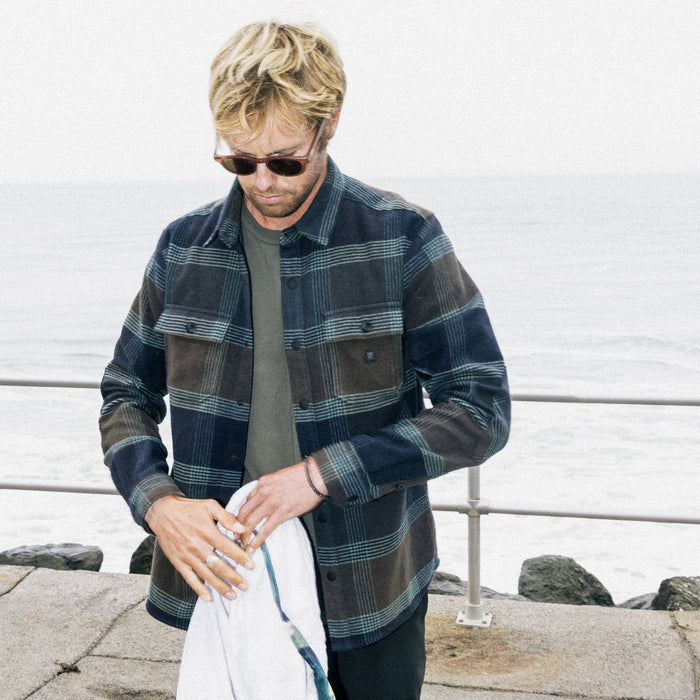 Stylish denim long sleeve Nordsman flannel shirt perfect for adventure and travel.