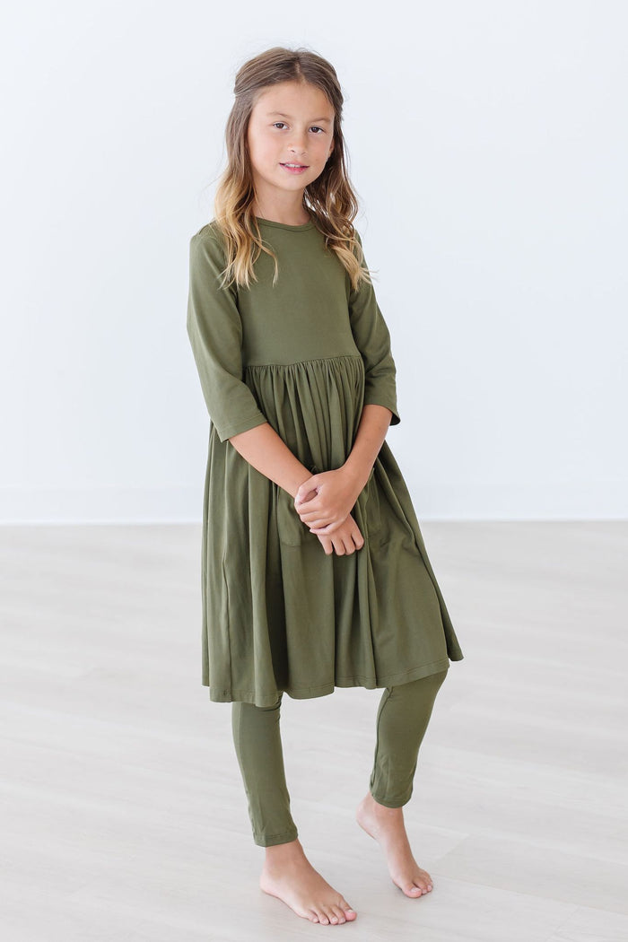 Olive 3/4 Sleeve Pocket Twirl Dress-Mila & Rose ®