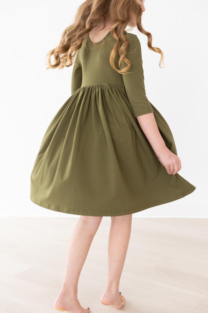 Olive 3/4 Sleeve Pocket Twirl Dress-Mila & Rose ®