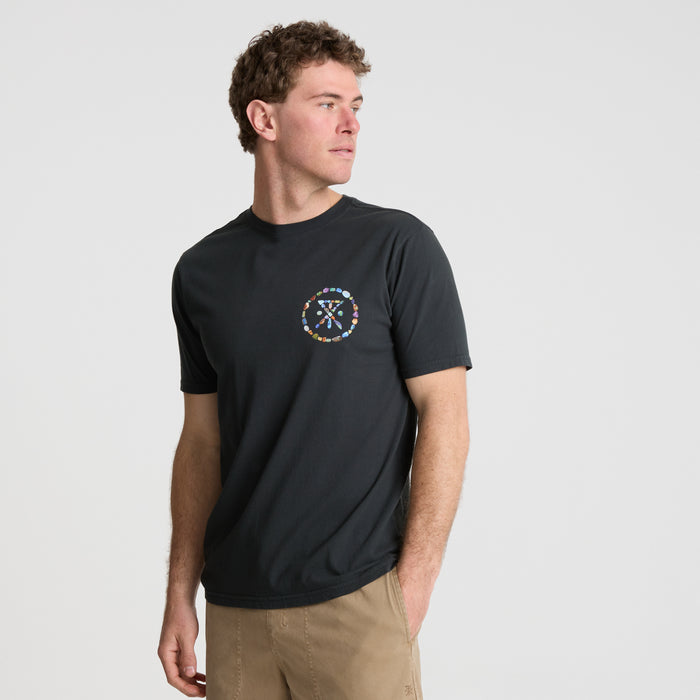 Adventure-ready black active shirt with denim accents and practical pockets, perfect for travel and outdoor activities.