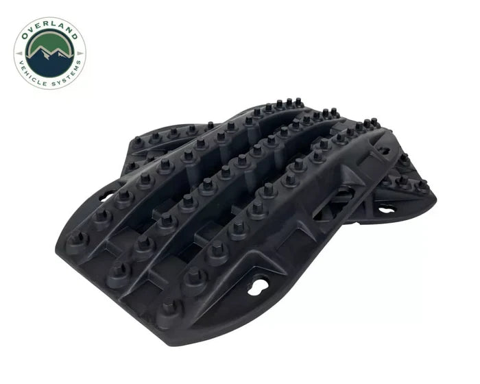 Black Polymer Traction Mat Pair - Angled View, 10K lb Recovery Boards for Snow Mud Sand | United RV Parts