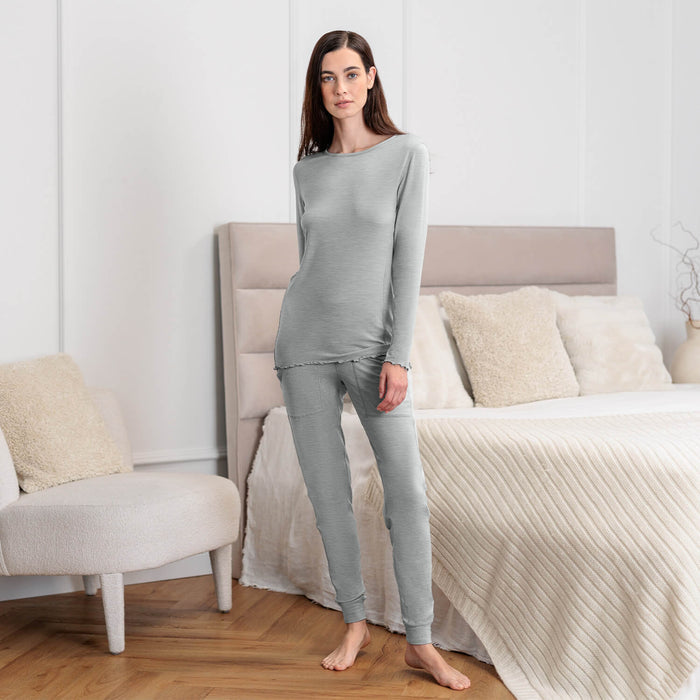 Merino wool pajamas pants women || Light grey melange