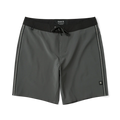 Charcoal Passage boardshorts with black waistband, white side stripes, and drawstring closure displayed flat on white background