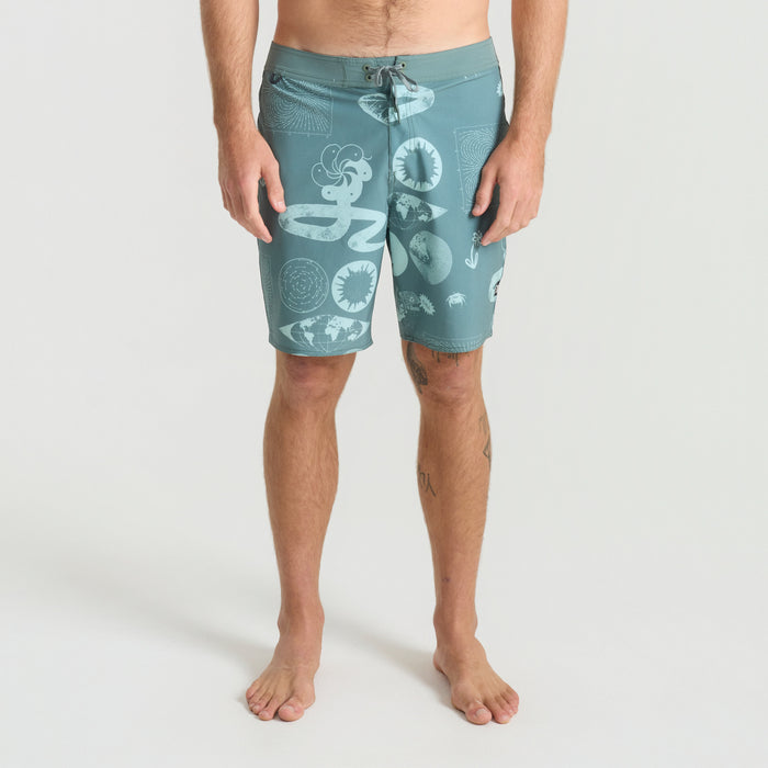 Assorted Roark men's adventure-ready boardshorts displayed in various designs and colors, perfect for outdoor and water activities.