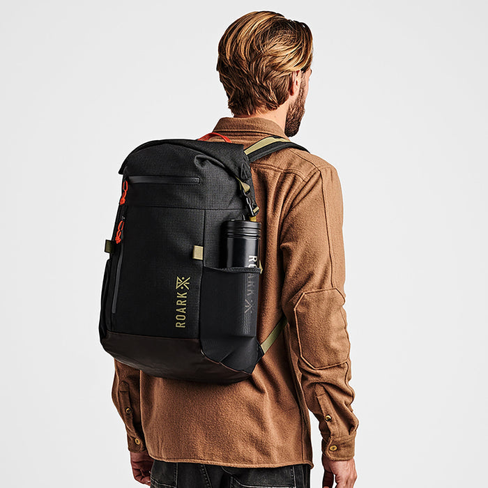 Roark Passenger 27L 2.0 Travel Bag in Black, showcasing a front view of the bag.