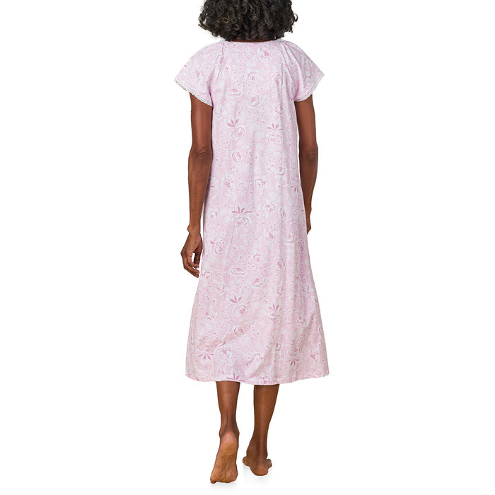 A lady wearing Pink Roses Cotton Jersey Nightgown