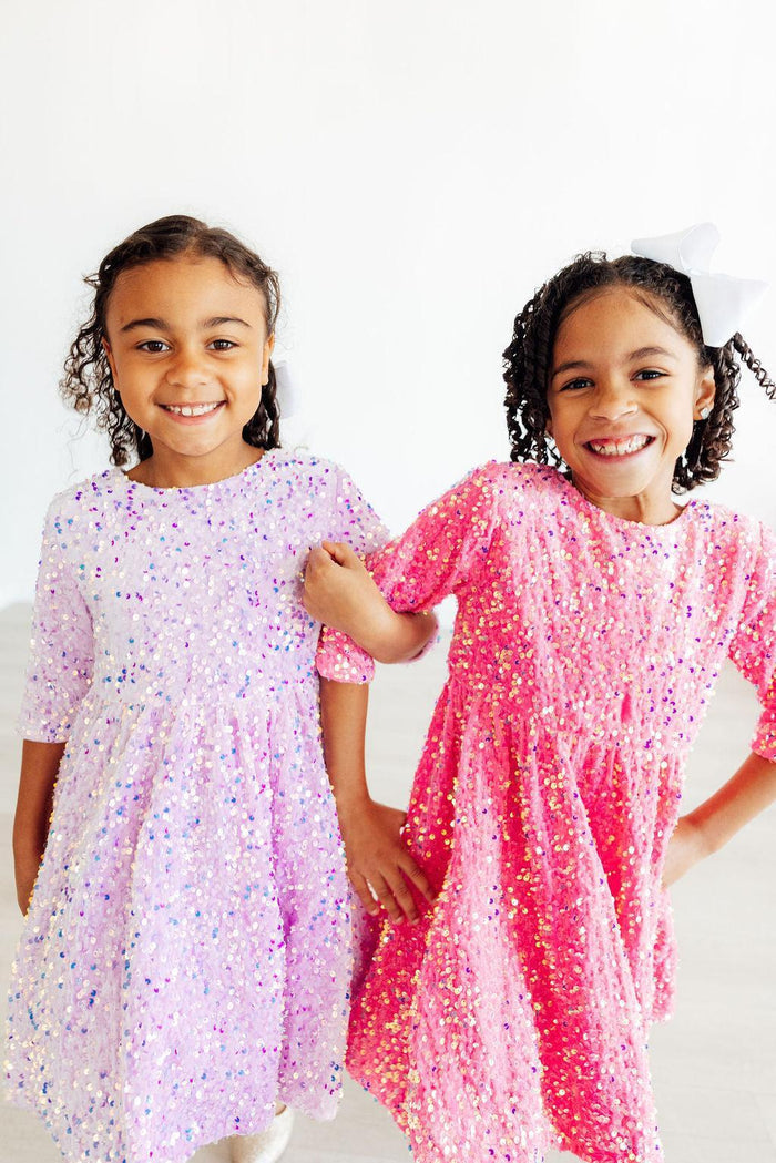 Pink Velvet Sequin Dress-Mila & Rose ®
