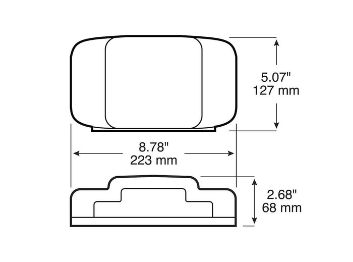 Peterson B457-15 Combination Tail Light Dimension Diagram 8.78x5.07x2.68in | United RV Parts