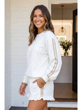 Polka Dot Striped Side Ruffled Trim Lounge Set