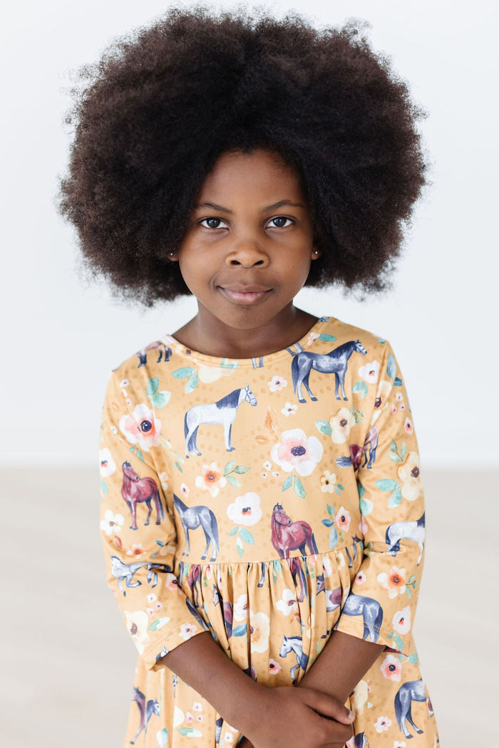 Ponies & Poppies 3/4 Sleeve Pocket Twirl Dress-Mila & Rose ®