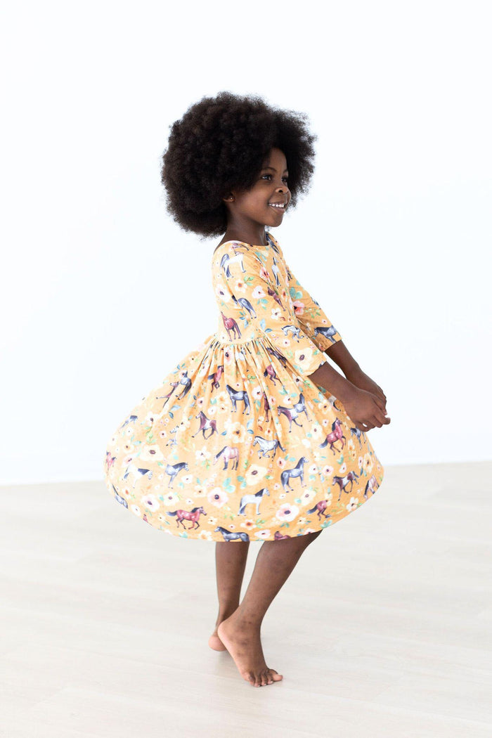 Ponies & Poppies 3/4 Sleeve Pocket Twirl Dress-Mila & Rose ®