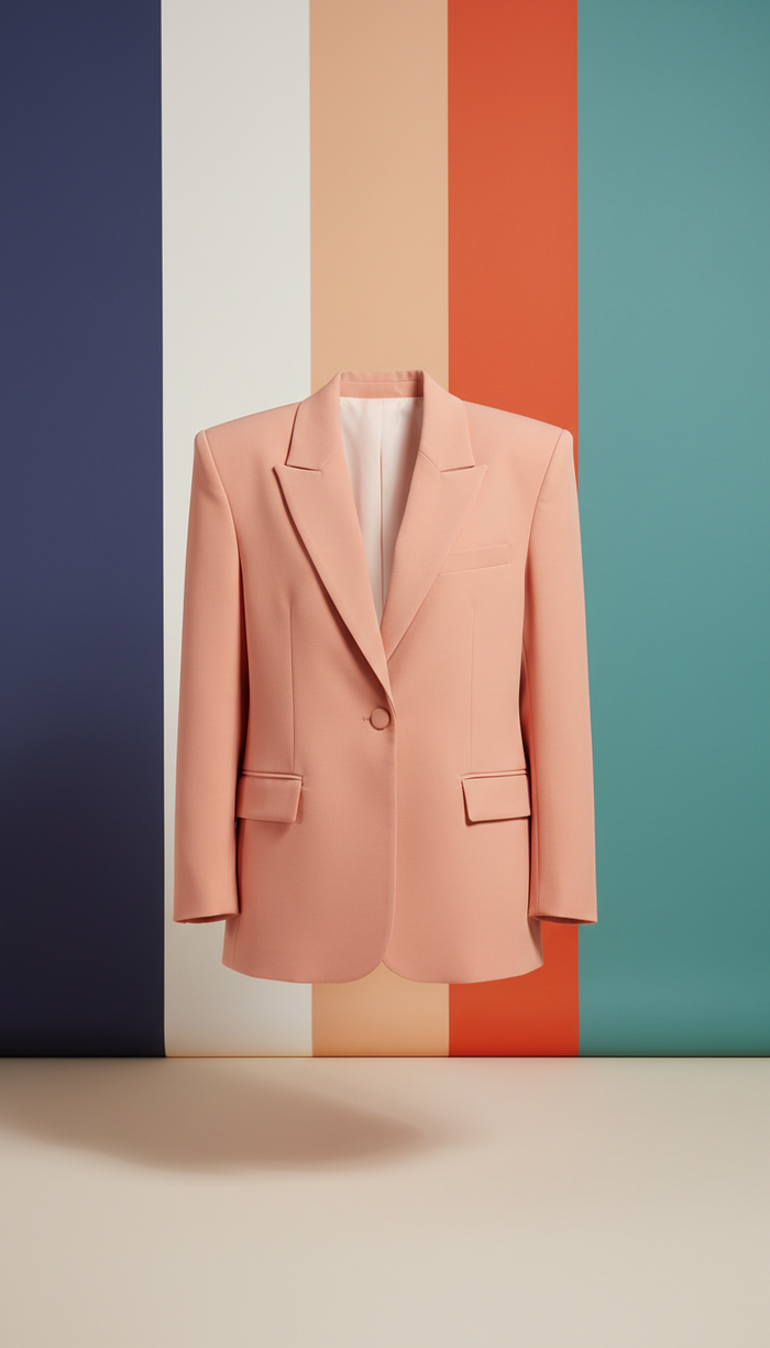Powder Apricot Bold-Shoulder Blazer