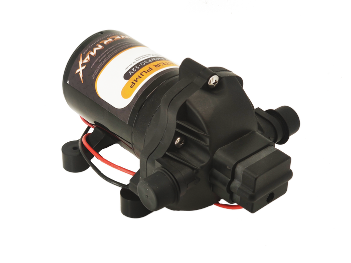 Black PowerMax PMWP3G-12V 3.2 GPM RV Water Pump - Side Angle | United RV Parts
