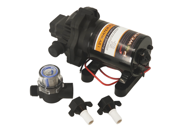 PowerMax PMWP3G-12V RV Water Pump with Strainer and Clips - Complete Kit | United RV Parts