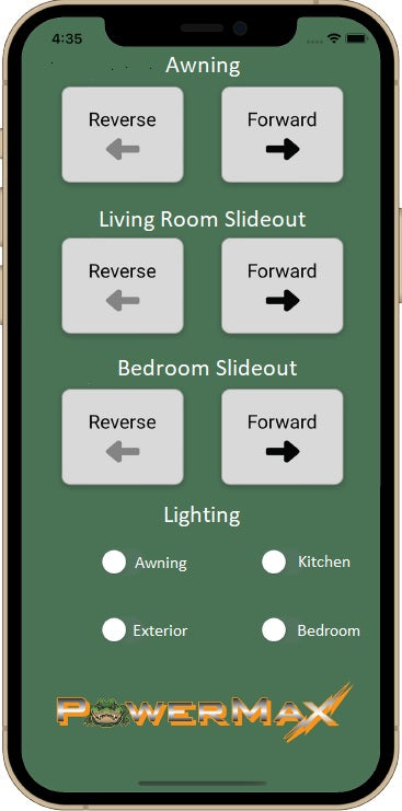 POWERMAX Bluetooth App Interface - Wireless Control Screen | United RV Parts
