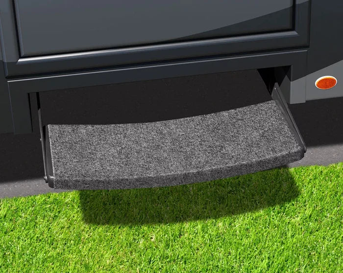 Castle Gray Polypropylene RV Entry Step Rug Installed on Slide-Out Step - Side View | United RV Parts