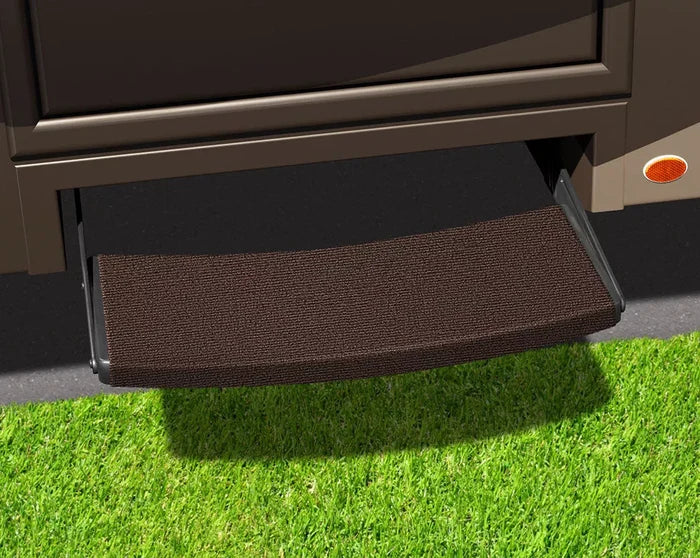 Chocolate Brown Polypropylene RV Entry Step Rug Installed on Outrigger Step - Lifestyle View | United RV Parts