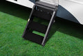 Obsidian Black Prestofit Step Rugs on MORryde StepAbove 3-Step - Lifestyle View | United RV Parts