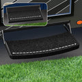 Black Prestofit Universal Entry Step Rug 2-0223 on RV Step - Side View | United RV Parts
