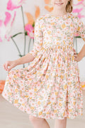 (V) Pretty Peachy 3/4 Sleeve Pocket Twirl Dress-Mila & Rose ®
