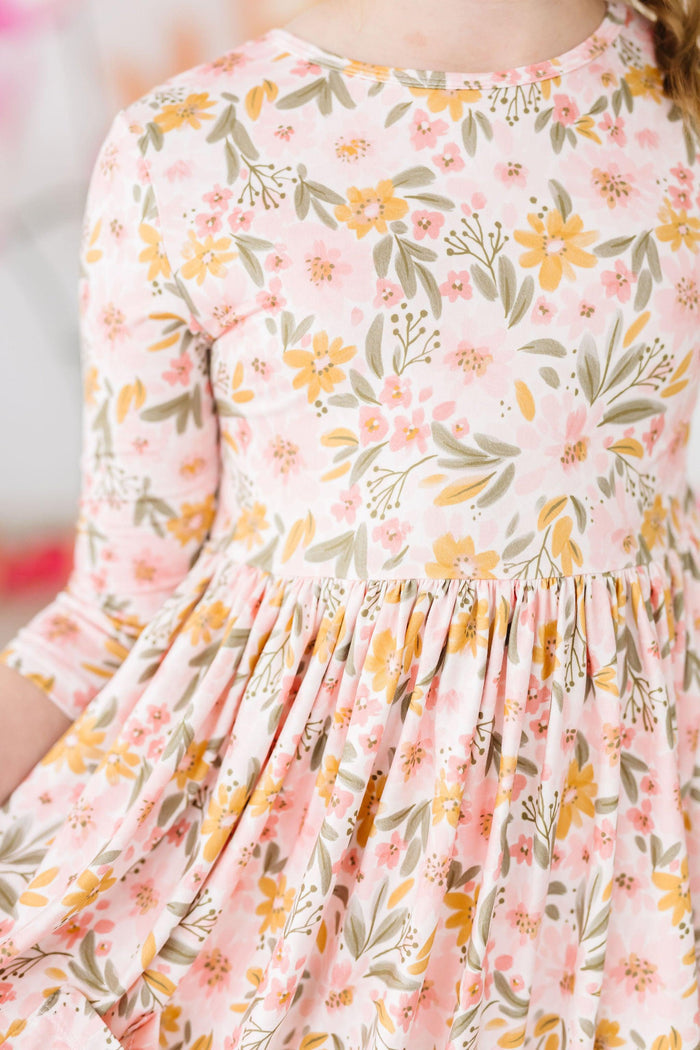(V) Pretty Peachy 3/4 Sleeve Pocket Twirl Dress-Mila & Rose ®