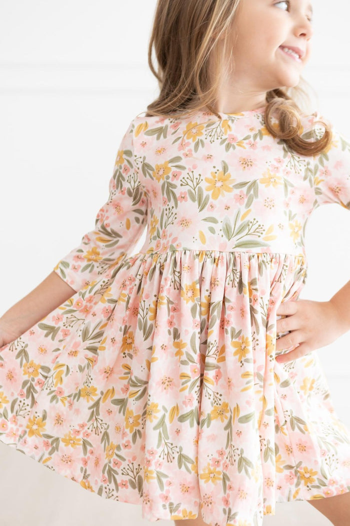 (V) Pretty Peachy 3/4 Sleeve Pocket Twirl Dress-Mila & Rose ®