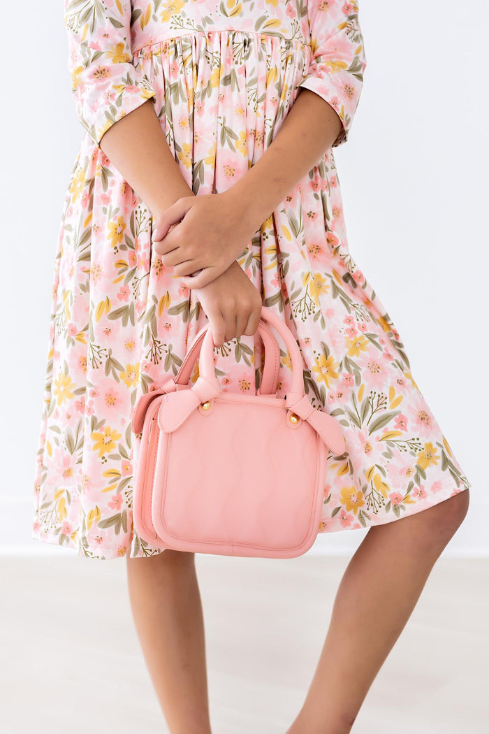 (V) Pretty Peachy 3/4 Sleeve Pocket Twirl Dress-Mila & Rose ®