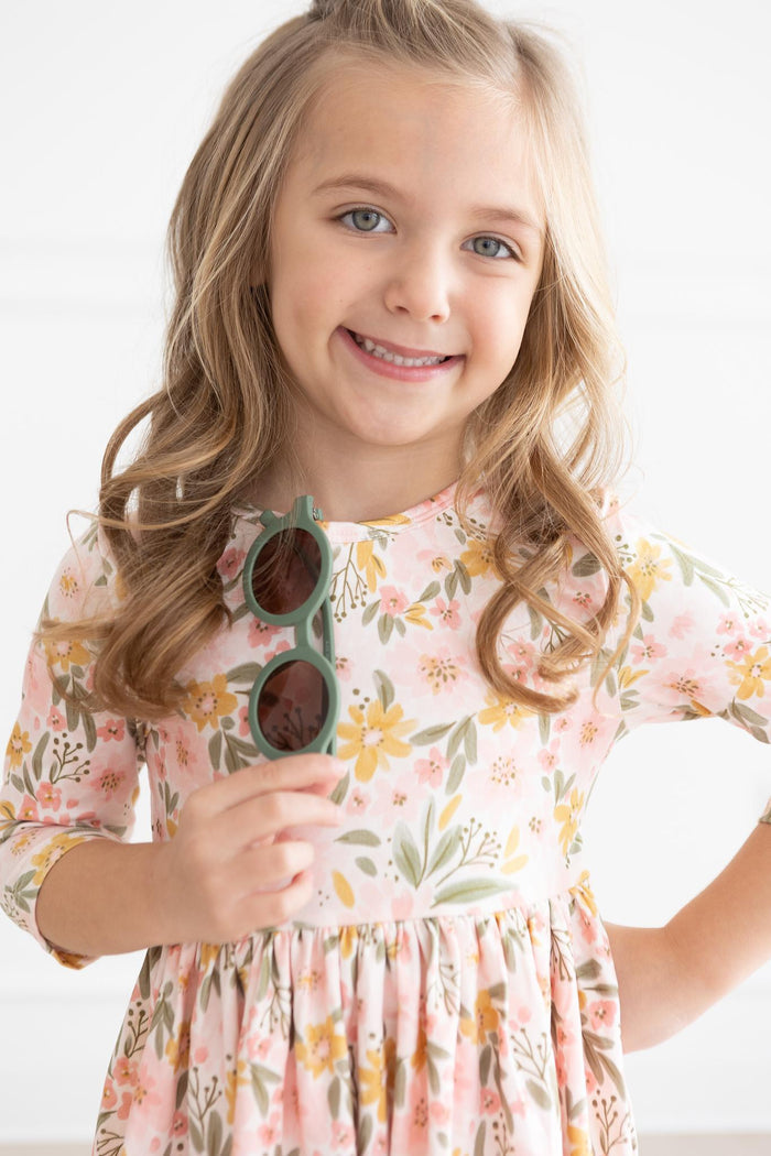 (V) Pretty Peachy 3/4 Sleeve Pocket Twirl Dress-Mila & Rose ®